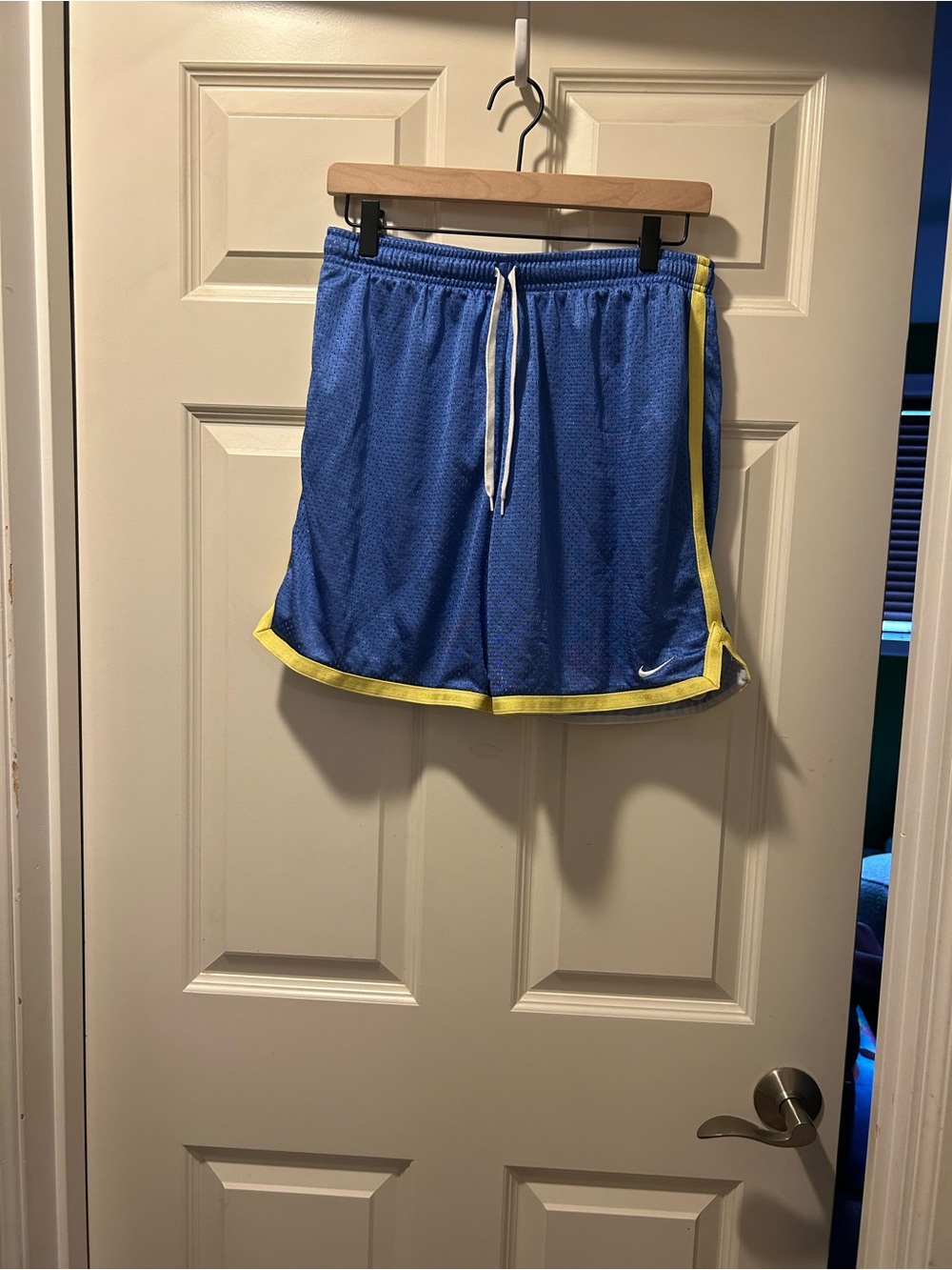 Nike Blue Mesh Athletic Shorts with Yellow Trim